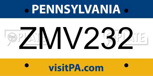 ZMV232 Pennsylvania License Plate