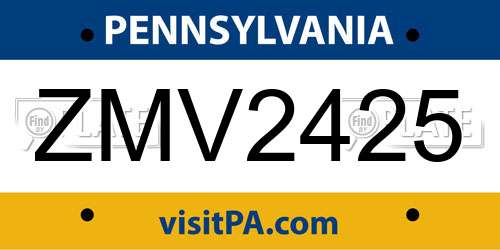 ZMV2425 Pennsylvania License Plate