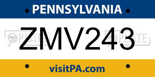 ZMV243 Pennsylvania License Plate