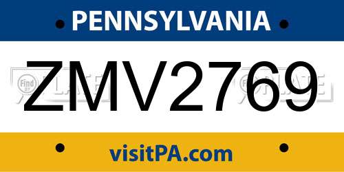 ZMV2769 Pennsylvania License Plate
