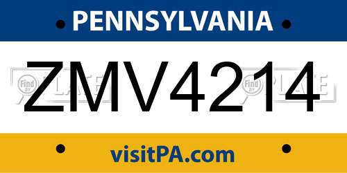 ZMV4214 Pennsylvania License Plate