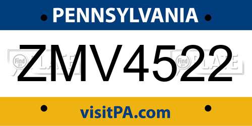 ZMV4522 Pennsylvania License Plate