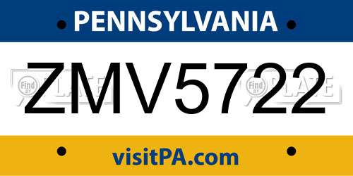 ZMV5722 Pennsylvania License Plate