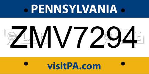 ZMV7294 Pennsylvania License Plate