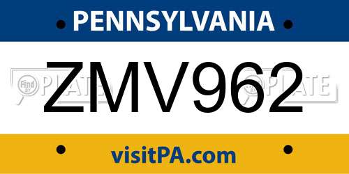 ZMV962 Pennsylvania License Plate