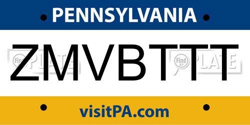 ZMVBTTT Pennsylvania License Plate