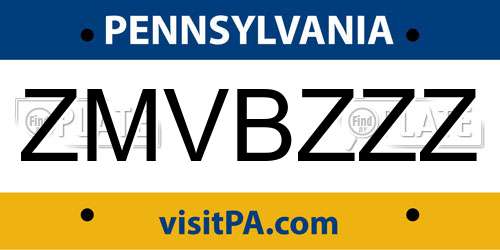 ZMVBZZZ Pennsylvania License Plate