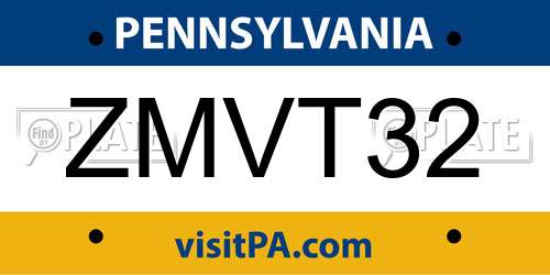 ZMVT32 Pennsylvania License Plate