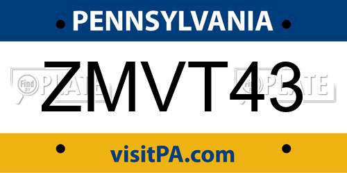 ZMVT43 Pennsylvania License Plate