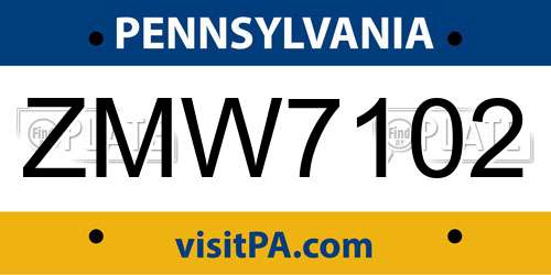 ZMW7102 Pennsylvania License Plate