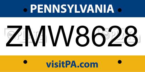 ZMW8628 Pennsylvania License Plate