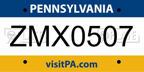 ZMX0507 Pennsylvania License Plate