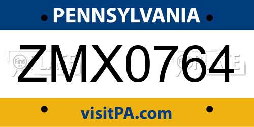 ZMX0764 Pennsylvania License Plate