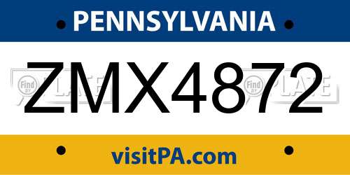 ZMX4872 Pennsylvania License Plate