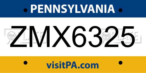 ZMX6325 Pennsylvania License Plate