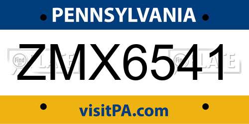 ZMX6541 Pennsylvania License Plate