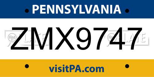 ZMX9747 Pennsylvania License Plate
