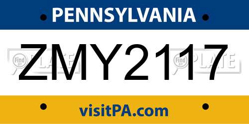 ZMY2117 Pennsylvania License Plate