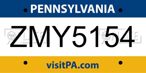 ZMY5154 Pennsylvania License Plate