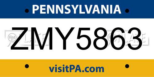 ZMY5863 Pennsylvania License Plate