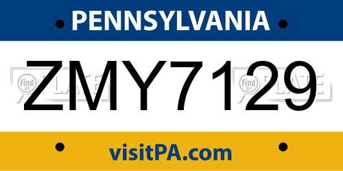 ZMY7129 Pennsylvania License Plate