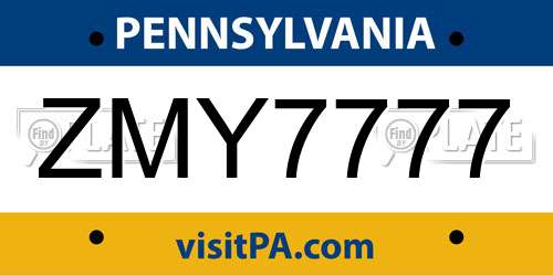 ZMY7777 Pennsylvania License Plate
