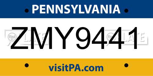 ZMY9441 Pennsylvania License Plate