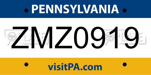 ZMZ0919 Pennsylvania License Plate