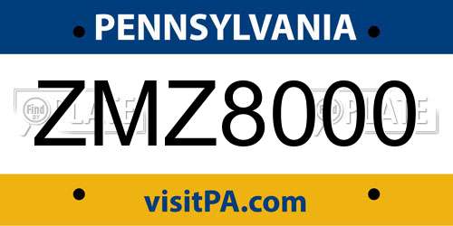ZMZ8000 Pennsylvania License Plate