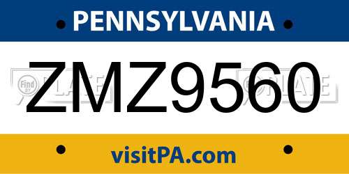 ZMZ9560 Pennsylvania License Plate