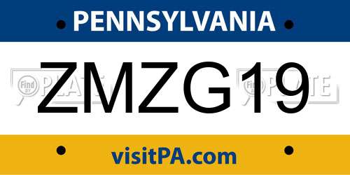 ZMZG19 Pennsylvania License Plate