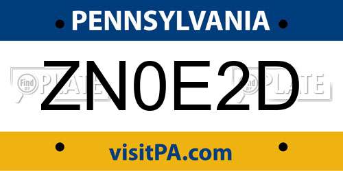 ZN0E2D Pennsylvania License Plate