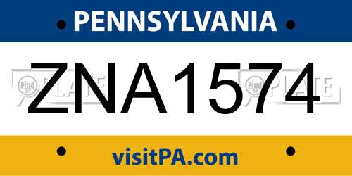 ZNA1574 Pennsylvania License Plate