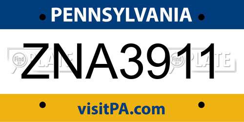 ZNA3911 Pennsylvania License Plate