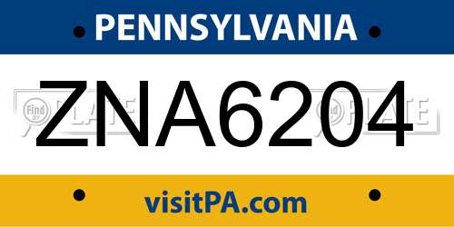 ZNA6204 Pennsylvania License Plate