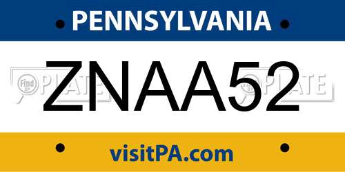 ZNAA52 Pennsylvania License Plate