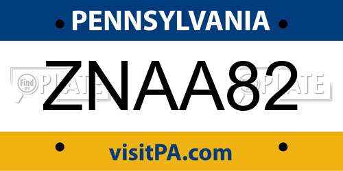 ZNAA82 Pennsylvania License Plate