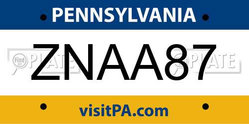 ZNAA87 Pennsylvania License Plate