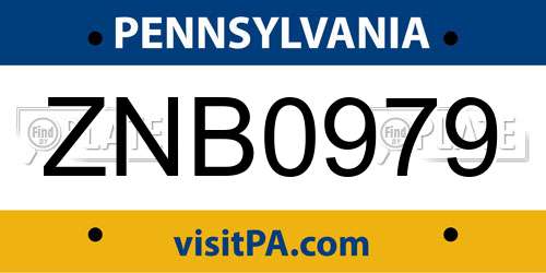 ZNB0979 Pennsylvania License Plate