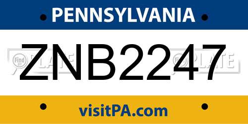 ZNB2247 Pennsylvania License Plate