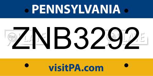 ZNB3292 Pennsylvania License Plate