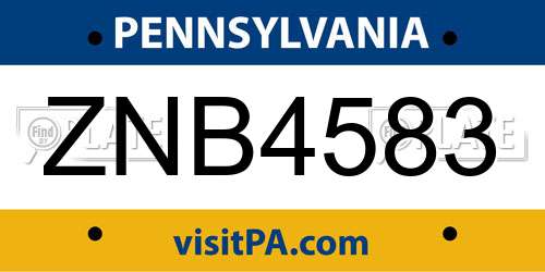 ZNB4583 Pennsylvania License Plate