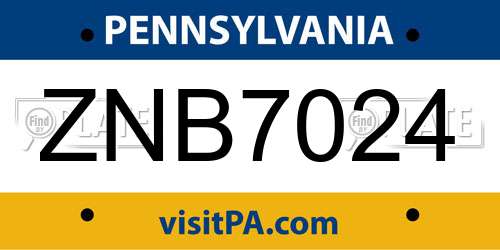ZNB7024 Pennsylvania License Plate