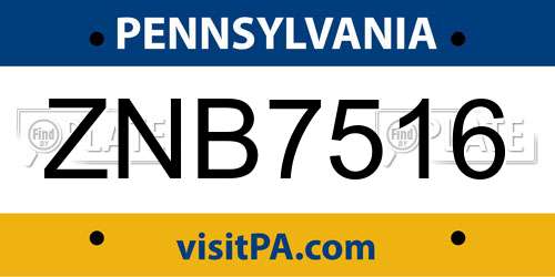 ZNB7516 Pennsylvania License Plate