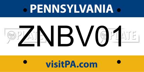 ZNBV01 Pennsylvania License Plate