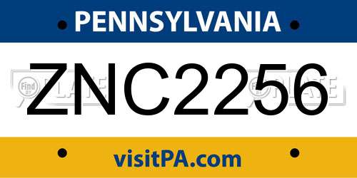 ZNC2256 Pennsylvania License Plate