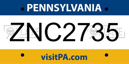 ZNC2735 Pennsylvania License Plate