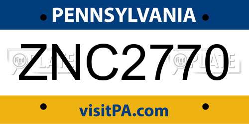 ZNC2770 Pennsylvania License Plate