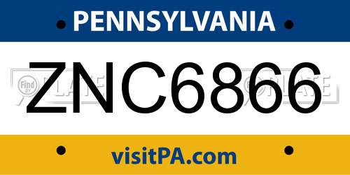 ZNC6866 Pennsylvania License Plate