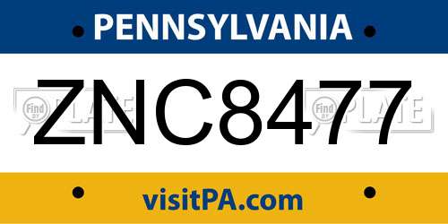 ZNC8477 Pennsylvania License Plate